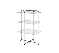 Brabantia HangOn Tower Drying Rack, 23m (Matt Black), Tall Foldable Clothes Rack, Space-Saving Laundry Drying Stand with Wheels and Hooks