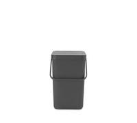 Brabantia Sort & Go Waste Bin 25L (Grey), Space-Efficient Plastic Recycle Container with Handle, Removable and Stay-Open Lid, Easy to Clean Kitchen Bin without Nooks and Rims