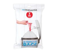 Brabantia IdealFit Bin Liners (Size Y/20 Litre) Ideal Quality Thick Plastic Trash Bags with Tie Tape Drawstring Handles (40 Bags)