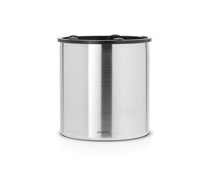 Brabantia Kitchen Countertop Utensils Holder | Profile Line | Matt Steel | Large Round Metal Kitchen Tools Organiser with Removable Plastic Inner Bucket, Stainless Steel, Dishwasher Safe