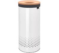 Brabantia - Laundry Bin - Cork Lid - Portable Laundry Bag Inside - Quick-drop Opening - Basket with Ventilation Holes - Non-Scratching Bottom - Corrosion Resistant - White - 35L
