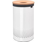 Brabantia - Laundry Bin - Cork Lid - Portable Laundry Bag Inside - Quick-drop Opening - Basket with Ventilation Holes - Non-Scratching Bottom - Corrosion Resistant - Natural Look - White - 60L