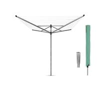 Brabantia - Lift-O-Matic - 50 Metres of Clothes Line - Adjustable in Height - UV-Resistant & Non-Slip Lining - Umbrella System - with Ground Spike 45 mm & Cover - Metallic Grey - ø 295 cm