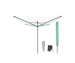 Brabantia - Lift-O-Matic - 50 Metres of Clothes Line - Adjustable in Height - UV-Resistant & Non-Slip Lining - Umbrella System - with Ground Spike 45 mm, Cover & Peg Bag - Leaf Green - ø 295 cm
