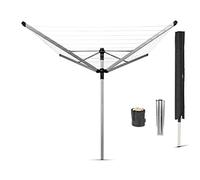 Brabantia Lift-O-Matic Rotary Clothes Airer with Metal Ground Spike, Peg Bag and Protective Cover - 50 m Soil Spear