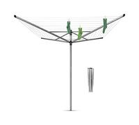 Brabantia Lift-O-Matic Clothes Line, Metallic Grey, 60m | Adjustable Height, UV-Resistant Non-Slip Lines, Umbrella System, Rotary Dryer, 45mm Ground Spike, ø 295cm