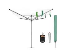 Brabantia Lift-O-Matic Clothes Line with Cover & Peg Bag, 50m | Adjustable Height, UV-Resistant Non-Slip Lines, Umbrella System, Rotary Dryer, 45mm Ground Spike, Metallic Grey, ø 295cm