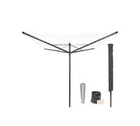Brabantia Lift-O-Matic Outdoor 4 Arm Clothesline (164 ft/ 1.8"""") Height Adjustable Folding Clothes Drying Rack + Ground Spike Cover + Bag of Cl