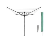 Brabantia Lift-O-Matic Outdoor 4 Arm Clothesline (164 ft/ 1.8"""") Height Adjustable Folding Clothes Drying Rack + Ground Spike & Cover (Gray)
