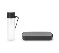 Brabantia - Make & Take Break Set - Set of 2: Water Bottle 0.5L + Lunch Box Flat Medium Size (1.1L) - Leakproof Drinking Bottle - Dishwasher Safe - Dark Grey