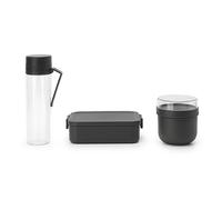 Brabantia - Make & Take Break Set - Set of 2: Water Bottle 0.5L + Lunch Box Flat Medium Size (1.1L) - Leakproof Drinking Bottle - Dishwasher Safe - Dark Grey