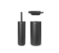 Brabantia - Mindset Toilet Accessory Set - Toilet Brush, Roll Holder & Roll Dispenser - Hygienic Silicone Brush - Corrosion Resistant - Fixing Materials Included - Bathroom Set of 3 - Infinite Grey