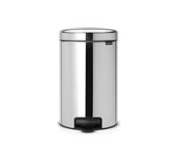 Brabantia NewIcon Pedal Bin 12L (Brilliant Steel) Soft-Closure Rubbish Waste Bin, Removable Inner Bucket + Free Bin Bags