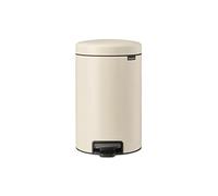 Brabantia - NewIcon Pedal Bin 12L - Medium Waste Bin for Kitchen or Bedroom - Soft Closing Lid - Light Pedal Operation - with Removable Inner Bucket - Non-Slip Base - Soft Beige - 25 x 34 x 41 cm