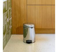 Brabantia NewIcon Pedal Bin 3 L (Brilliant Steel) Soft-Closure Bathroom Rubbish Bin, Removable Inner Bucket + Free Binbags