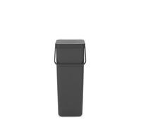 Brabantia Sort & Go Recycle Bin 40L (Grey), Space-Efficient Plastic Recycle Container with Handle, Removable and Stay-Open Lid, Easy to Clean Kitchen Bin without Nooks and Rims