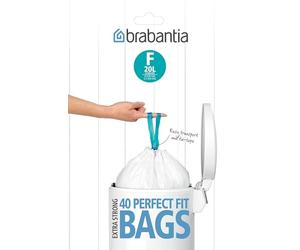 Brabantia PerfectFit 20L Slimline Rectangular Bin Bag, 1 count, Code F, Unscented, Recyclable Plastic, Kitchen/Food Waste