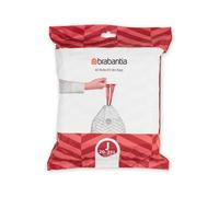 Brabantia PerfectFit Bin Liners Size J (23 Litre), White,115608 Thick Plastic Trash Bags with Tie Tape Drawstring Handles (40 Bag)