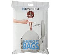 Brabantia PerfectFit Bin Liners (Size L/40-45 Litre) Thick Plastic Trash Bags with Tie Tape Drawstring Handles (30 Bags), White