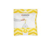 Brabantia PerfectFit Bin Liners, Tear-Resistant, Size A/3L (40 Bags) | Tie Tape Drawstring Handles, Thick Plastic Trash Bags, Hassle-Free Changing, White With Yellow Tie Handles