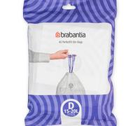 Brabantia PerfectFit Bin Liners (Size D/15-20 Litre) Thick Plastic Trash Bags with Tie Tape Drawstring Handles (40 Bags)