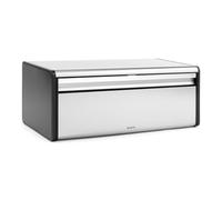 Brabantia Rectangular Fall Front Bread Bin (Matt Steel Fingerprint Proof) Large Front Opening Flat Top Bread Box, Fits 2 Loaves