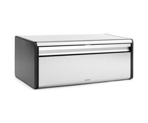 Brabantia Rectangular Fall Front Bread Bin (Matt Steel Fingerprint Proof) Large Front Opening Flat Top Bread Box, Fits 2 Loaves