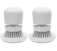 Brabantia Refillable Soap Dispensing Washing Up Brush (Light Grey) Secure Grip Palm Brush with Storage Tray (Pack of 2)
