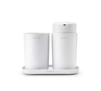 Brabantia ReNew 3 Piece Bathroom Accessory Set, Set of 3, Refillable Handwash Soap Dispenser, Toothbrush Holder & Tray, White