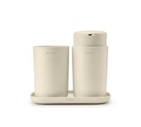 Brabantia - ReNew Bathroom Accessory Set - Soap Dispenser, Toothbrush Holder & Tray - Non-Drip Pump Mechanism - Non-Scratching - Corrosion Resistant -