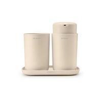 Brabantia Renew Set of 3 Bathroom Soap Dispenser, Toothbrush Holder & Storage Tray Accessory Softbeige1