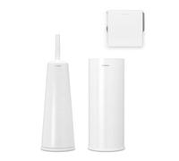 Brabantia - ReNew Toilet Accessory Set - Toilet Brush & Holder, Roll Holder & Roll Dispenser - Hygienic Brush - Corrosion Resistant - Fixing Materials Included - Bathroom Set of 4 - White