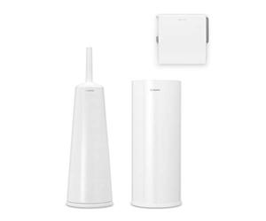 Brabantia - ReNew Toilet Accessory Set - Toilet Brush & Holder, Roll Holder & Roll Dispenser - Hygienic Brush - Corrosion Resistant - Fixing Materials Included - Bathroom Set of 4 - White