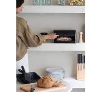 Brabantia Roll Top Bread Bin - Compact Countertop Storage Box with Flat Top, Durable Steel Design for Bread, Bagels, Rolls - Medium Size - Matt Black
