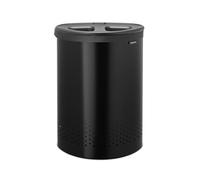 Brabantia Selector Laundry Basket with Lid | 55L - 2 Compartment Washing Basket with Quick-Drop Lids & Removable Cotton Bag | Matt Black