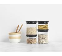 Brabantia Set of 4 Stackable Storage Jars (2 x 0.3L + 2 x 0.6L) Heat Resistant, Microwave Safe, Dishwasher Safe Food Canisters for Kitchen, Dark Grey (217463)
