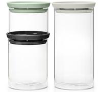 Brabantia Set of Three Stackable Glass Jars Light Grey Dark Grey Jade Green
