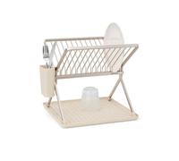 Brabantia Sinkside Foldable Dish Drying Rack (Soft Beige), Sleek Organiser With Removable Cutlery Basket, Versatile Sink Drainer