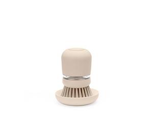 Brabantia SinkSide Soap Dispensing Dish Brush (Soft Beige), Dish Scrubbing Brush with Built-In Washing Up Liquid Dispenser, Dynamic Dish Washing Tool with Replaceable Head