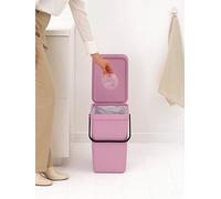 Brabantia Sort & Go Waste Bin 25L (Lilac Pink), Space-Efficient Plastic Recycle Container with Handle, Removable and Stay-Open Lid, Easy to Clean Kitchen Bin without Nooks and Rims