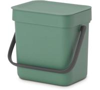 Brabantia Sort & Go Food Waste Bin 3L (Fir Green), Space-Efficient Plastic Recycle Bin with Handle, Removable and Stay-Open Lid, Easy to Clean Kitchen Compost Caddy without Nooks and Rims