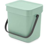 Brabantia Sort & Go Food Waste Bin 3L (Jade Green), Space-Efficient Plastic Recycle Bin with Handle, Removable and Stay-Open Lid, Easy to Clean Kitchen Compost Caddy without Nooks and Rims