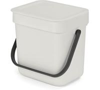Brabantia Sort & Go Food Waste Bin 3L (Light Grey), Space-Efficient Plastic Recycle Bin with Handle, Removable and Stay-Open Lid, Easy to Clean Kitchen Compost Caddy without Nooks and Rims
