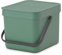 Brabantia Sort & Go Food Waste Bin 6L (Fir Green), Space-Efficient Plastic Recycle Bin with Handle, Removable and Stay-Open Lid, Easy to Clean Kitchen Compost Caddy without Nooks and Rims