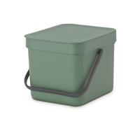 Brabantia Sort & Go Food Waste Bin 6L, Small Countertop Kitchen Compost Caddy with Handle & Removable Lid, Easy Clean, Fixtures included for Wall/Cupboard Mounting, Fir Green