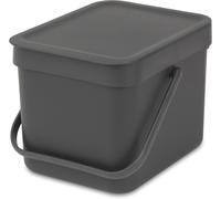 Brabantia Sort & Go Food Waste Bin 6L (Grey), Space-Efficient Plastic Recycle Bi
