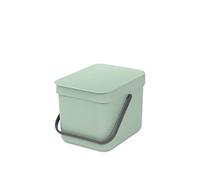 Brabantia Sort & Go Food Waste Bin 6L (Jade Green), Space-Efficient Plastic Recycle Bin with Handle, Removable and Stay-Open Lid, Easy to Clean Kitchen Compost Caddy without Nooks and Rims