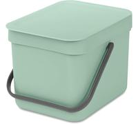 Brabantia Sort & Go Food Waste Bin 6L (Jade Green), Space-Efficient Plastic Recycle Bin with Handle, Removable and Stay-Open Lid, Easy to Clean Kitchen Compost Caddy without Nooks and Rims