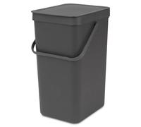 Brabantia Sort & Go Waste Bin 16L (Grey), Space-Efficient Plastic Recycle Container with Handle, Removable and Stay-Open Lid, Easy to Clean Kitchen Bin without Nooks and Rims