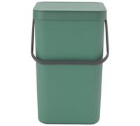 Brabantia Sort & Go Waste Bin 25L (Fir Green), Space-Efficient Plastic Recycle Container with Handle, Removable and Stay-Open Lid, Easy to Clean Kitchen Bin without Nooks and Rims